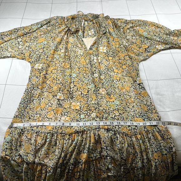 Free People Dress Womens XS Cream Green Feeling Groovy Floral Maxi Chiffon Boho - Picture 11 of 12